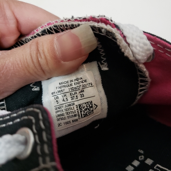 Sz 5 Junior Converse Black White & Pink Trim Shoes - Picture 8 of 8